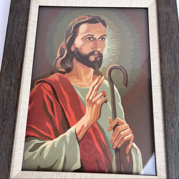 Vintage paint-by-number Rare-Jesus/professionally framed - Picture 3 of 11